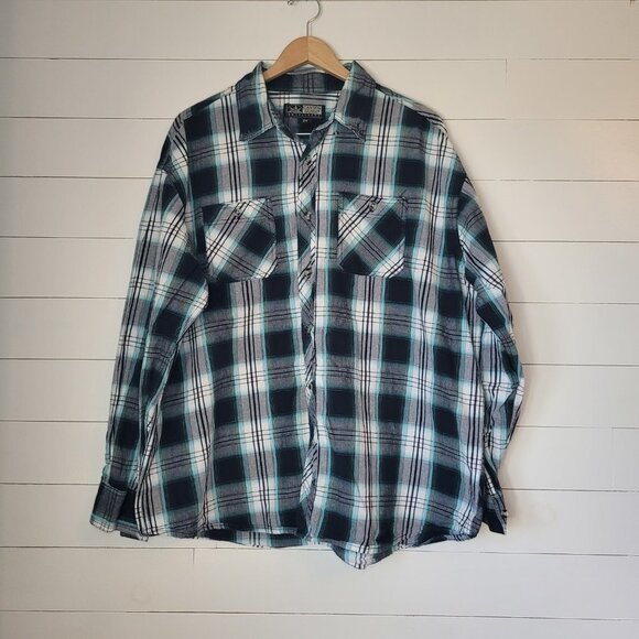 Canyon Guide Outfitter's Flannel Men's sz 2X Teal Grey Plaid Button Down Shirt - Picture 2 of 8